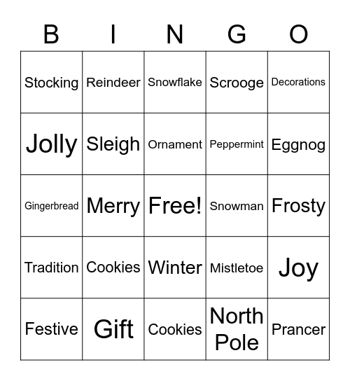 Holiday Bingo Card