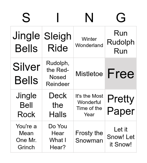 MED Holiday Singo Bingo Card