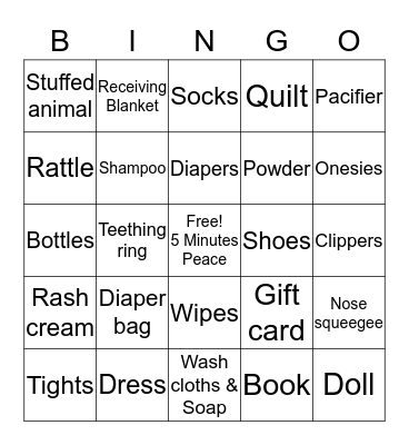 Baby Shower Bingo Card