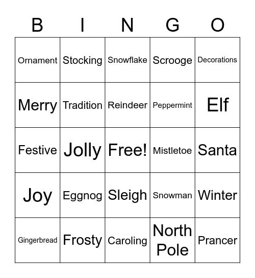 Holiday Bingo Card