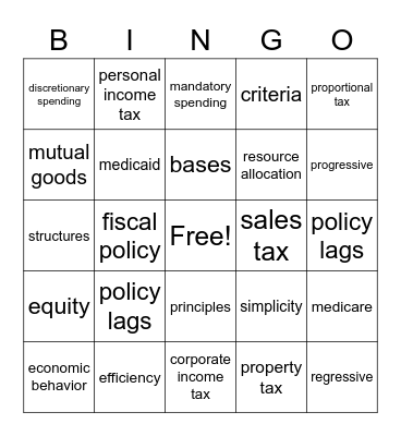 Unit 5 Vocab Bingo Card