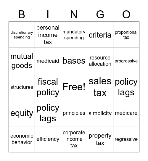 Unit 5 Vocab Bingo Card