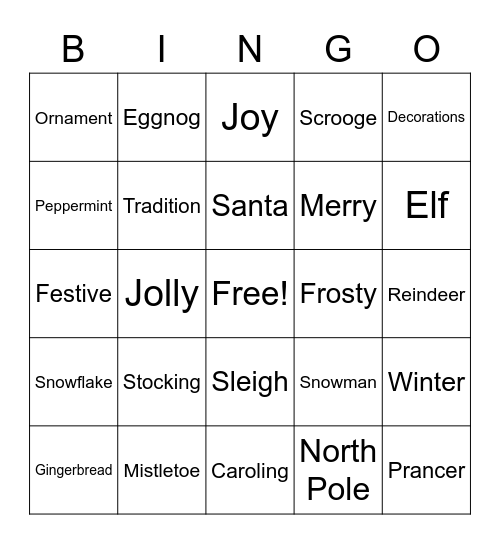 Holiday Bingo Card