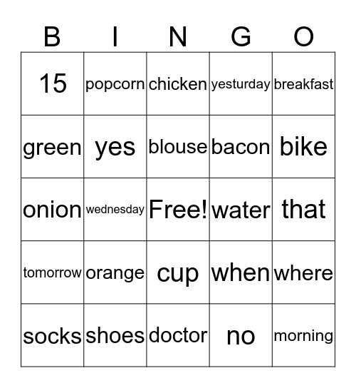 ASL Bingo Card