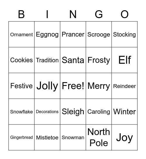 Holiday Bingo Card