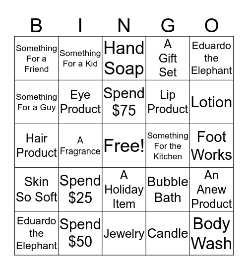 Avon Bingo Card