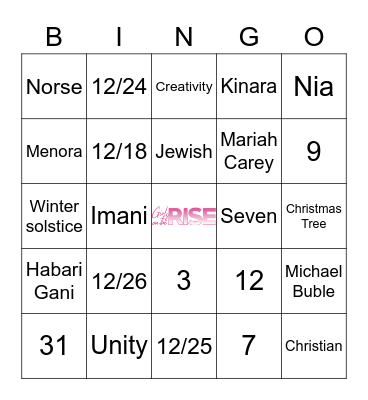 Girls On The Rise December Holiday Bingo Card