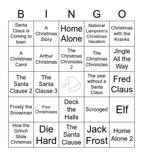 Christmas Movie Bingo Card