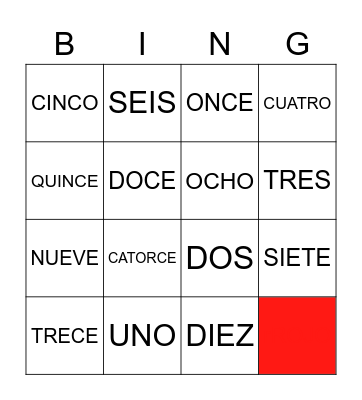 Colores y Numeros 1-15 Bingo Card