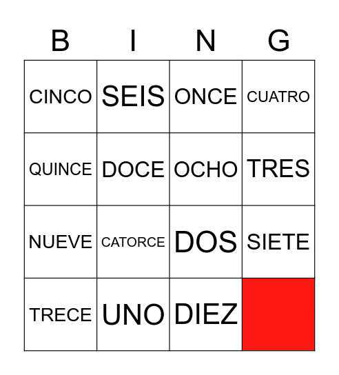 Colores y Numeros 1-15 Bingo Card