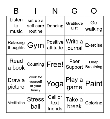 Coping Skills Bingo Card