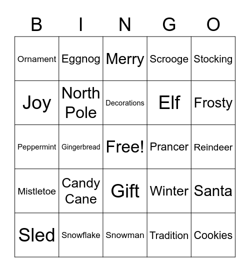 Holiday Bingo Card