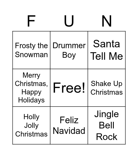 Christmas Music Trivia: Bingo! Bingo Card