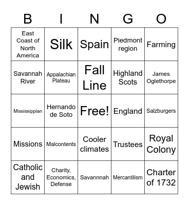 SS8G1 and SS8H1 and 2 Bingo Card