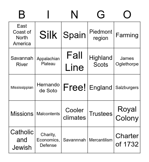 SS8G1 and SS8H1 and 2 Bingo Card