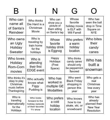 Holiday Human Bingo Card