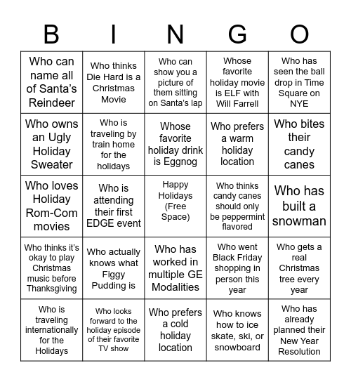 Holiday Human Bingo Card