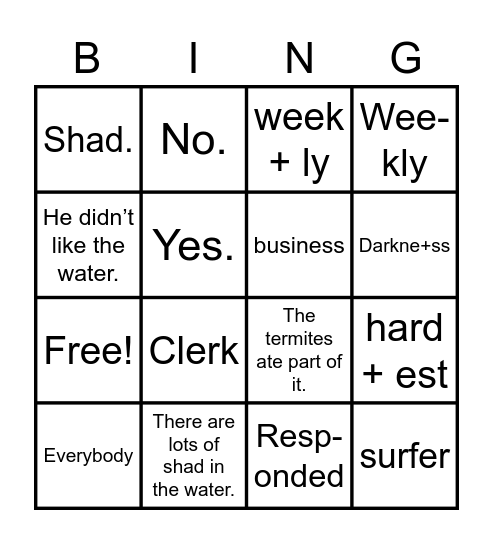 Corrective Reading Lesson 7 Bingo Card