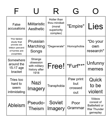 Anti-Furry Bingo Card