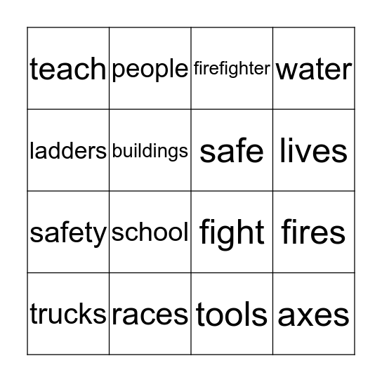 Firefighters Bingo Card