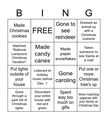 Holiday Bingo Card
