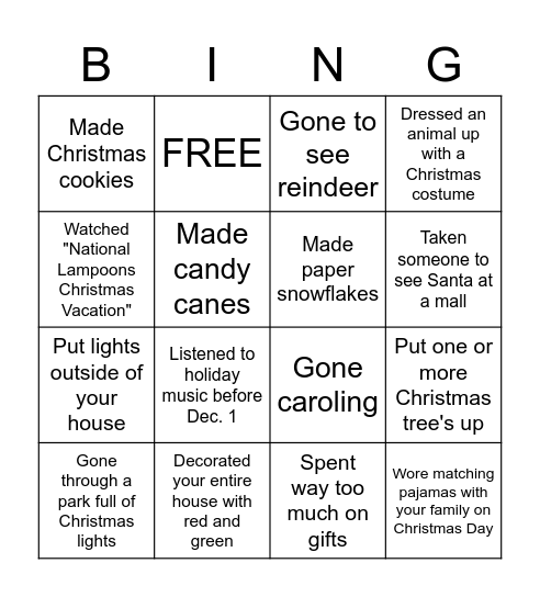 Holiday Bingo Card