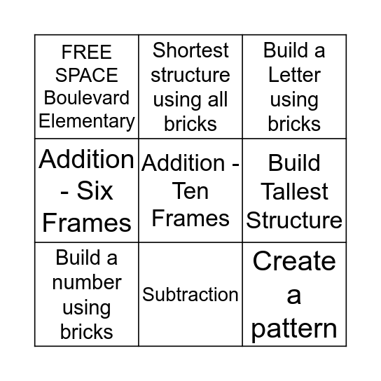 Math Night at Boulevard Bingo Card