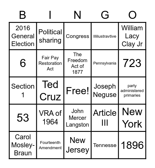 Black Politics Bingo Card
