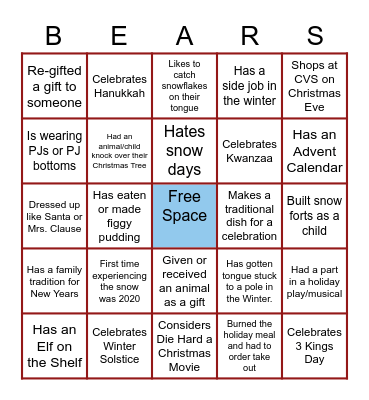 BPES Staff Winter Bingo Card