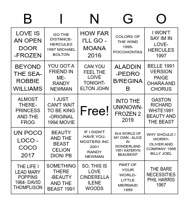 ROADS DISNEY BINGO Card