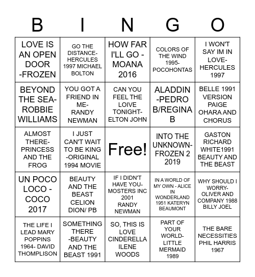 ROADS DISNEY BINGO Card