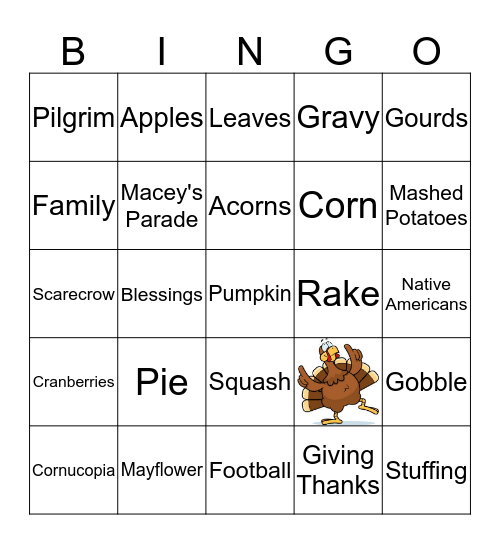 Turkey Trot Bingo Card