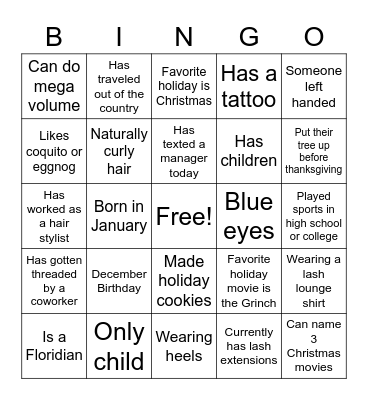 Lash Lounge Bingo Card