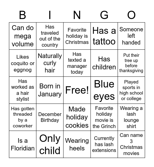 Lash Lounge Bingo Card