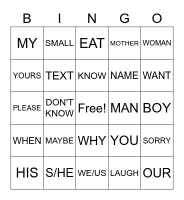 BASIC ASL SIGNS Bingo Card