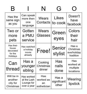 Lash Lounge Bingo Card