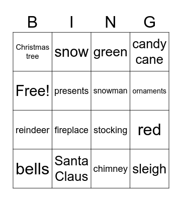 Christmas Vocabulary Bingo Card