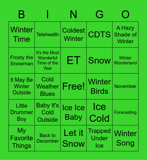 Winter Songs Bingo! Bingo Card