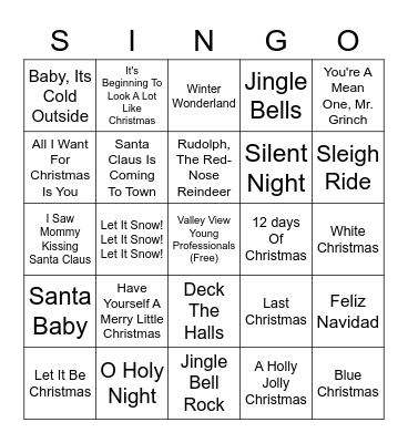 Valley View Young Professional's Christmas Bingo Card