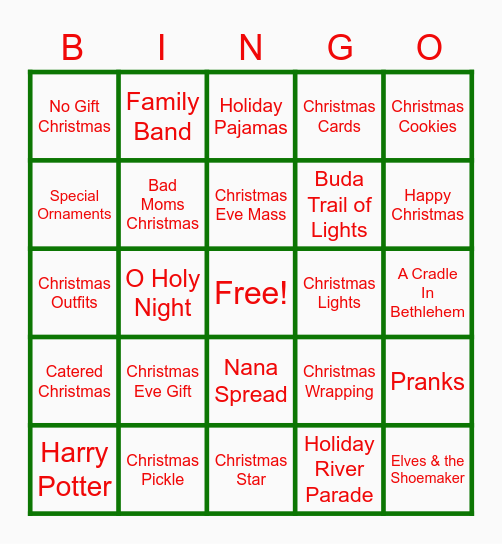 Holiday BINGO Card