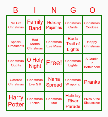 Holiday BINGO Card