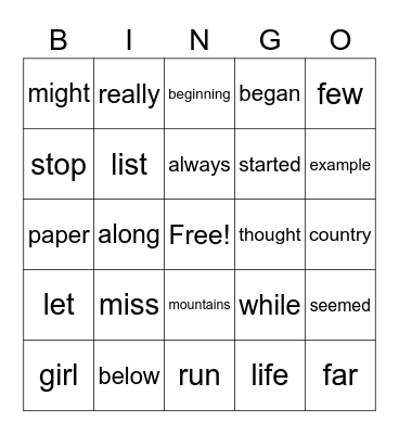 Fry Words 201-300 Bingo Card