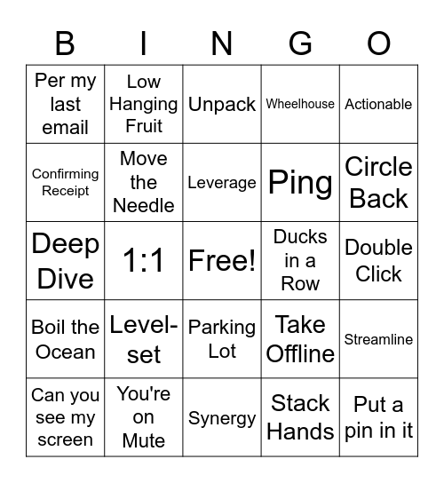 Corporate Lingo Bingo Card