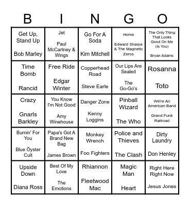 ROCK N' ROLL #6 Bingo Card