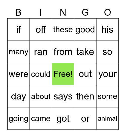 2G Power Word Bingo Card