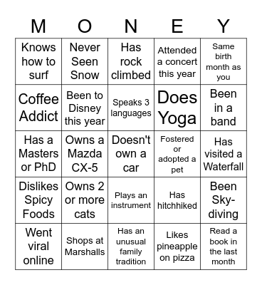 Money Bingo Card