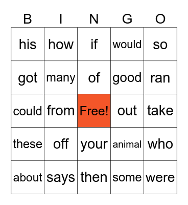 2G Power Word Bingo Card