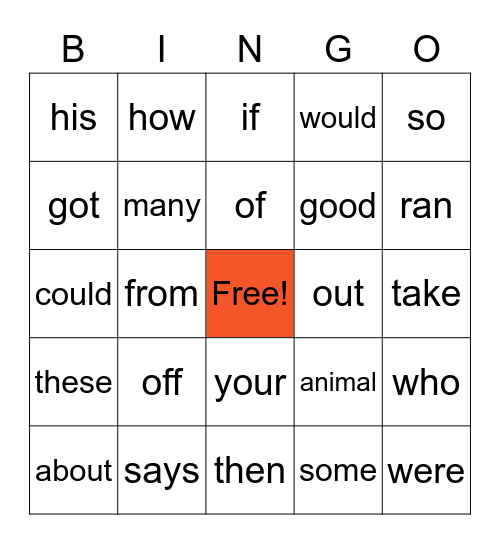 2G Power Word Bingo Card