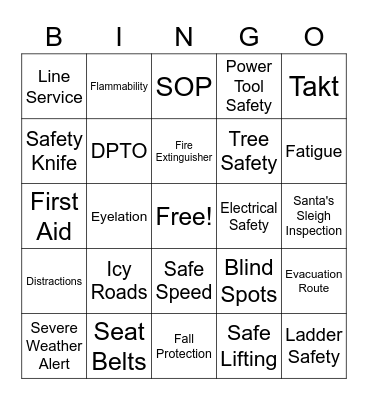 25 Days of Safety Bingo Card