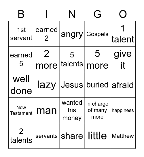 Parable of the Talents Bingo Card